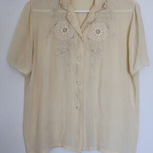 Vintage Begonia 100% Cream colored silk shirt